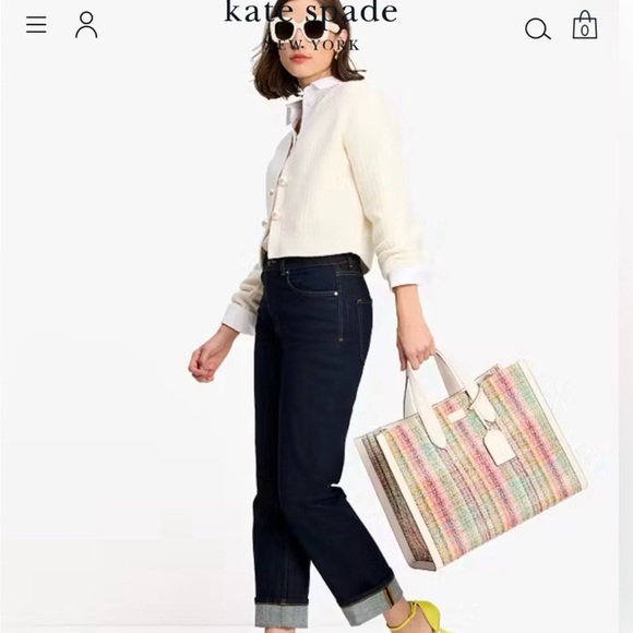 NWT Kate Spade New York Parchment Tweed Large Manhattan tote bag $498 - Picture 12 of 13
